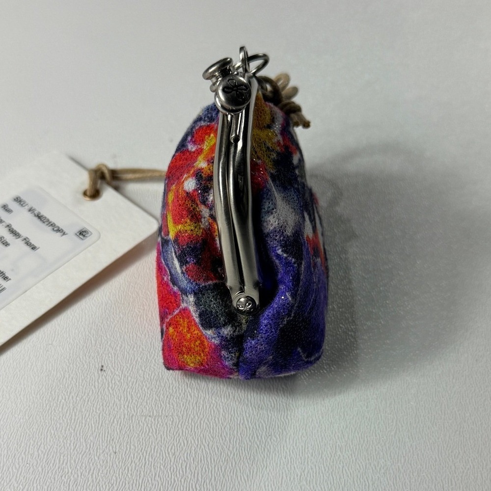 HOBO Run Poppy Floral Leather Kiss Lock Coin Purse Keychain VI-34021POPY New - Picture 7 of 10